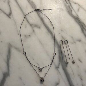 Clover Silver Set Earrings Necklace